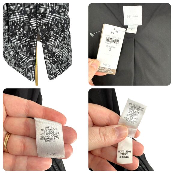 NWT J. Jill Down Puffer Vest Size SMALL Black Floral Houndstooth 2-Way Zip $149 - Picture 12 of 12